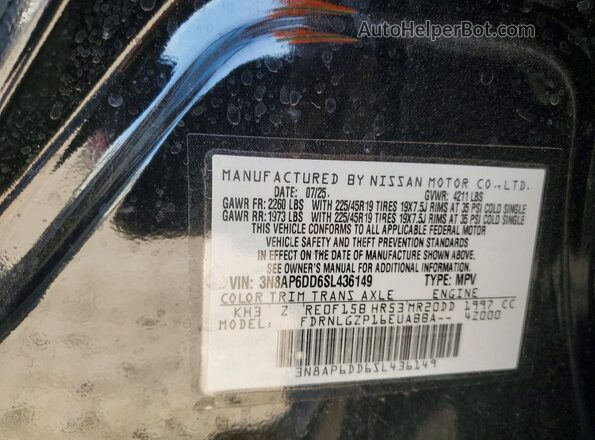 3N8AP6DD6SL436149 2025 NISSAN KICKS Черный Вид наклейки с VIN-кодом