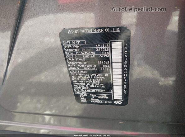 3PCAJ5BA8MF125307 2021 INFINITI QX50 Gray Շարժիչի բաժամունքի տեսք