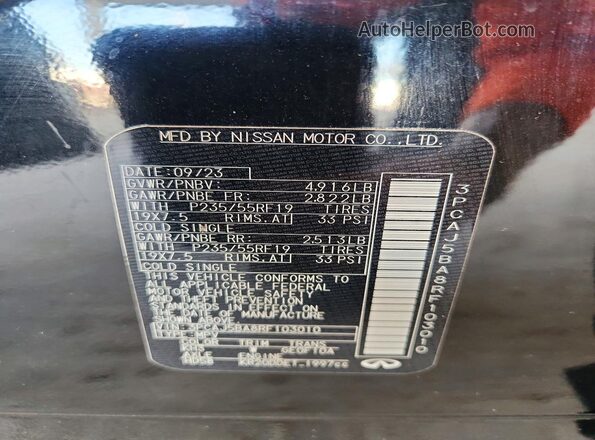 3PCAJ5BA8RF103010 2024 INFINITI QX50 Black VIN կոդի պիտակի տեսք