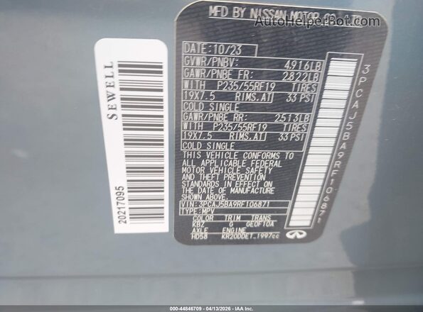 3PCAJ5BA9RF106871 2024 INFINITI QX50 Blue Widok komory silnika