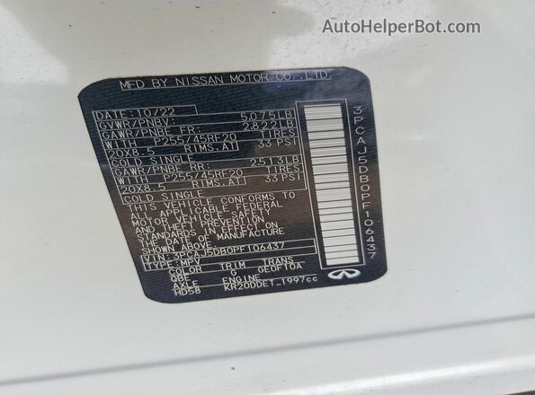 3PCAJ5DB0PF106437 2023 INFINITI QX50 White ძრავის განყოფილების ხედი
