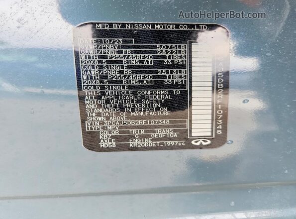 3PCAJ5DB2RF107348 2024 INFINITI QX50 Turquoise Вид наклейки з VIN-кодом