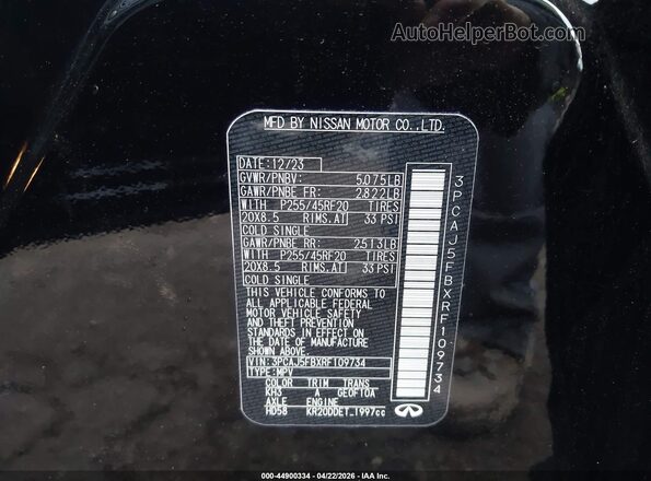 3PCAJ5FBXRF109734 2024 INFINITI QX50 Black Vista del compartimento del motor