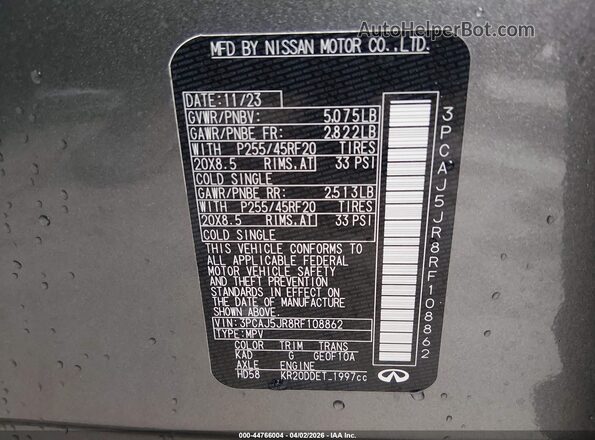 3PCAJ5JR8RF108862 2024 INFINITI QX55 Gray Вид підкапотного простору