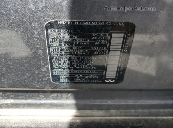 3PCAJ5M13KF135317 2019 INFINITI QX50 Gray VIN կոդի պիտակի տեսք