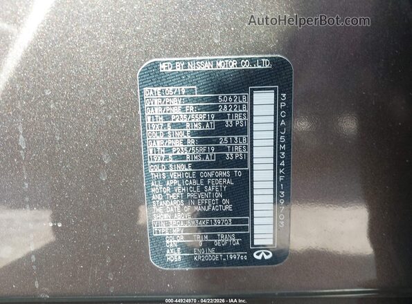 3PCAJ5M34KF139703 2019 INFINITI QX50 Brown 