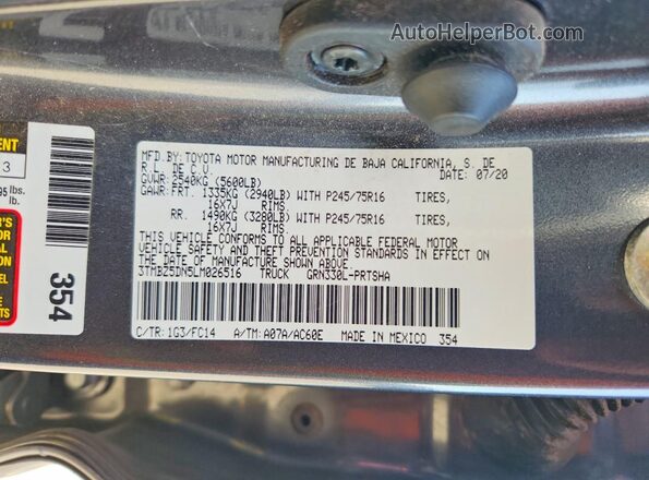 3TMBZ5DN5LM026516 2020 TOYOTA TACOMA Gray Vista del compartimento del motor
