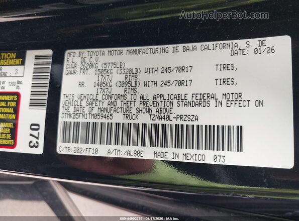 3TMKB5FN1TM059465 2026 TOYOTA TACOMA Black Vista del compartimento del motor