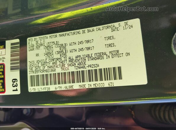 3TMKB5FN3RM021860 2024 TOYOTA TACOMA Gray Engine compartment view