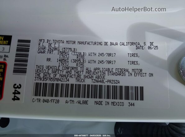 3TMKB5FN5SM042134 2025 TOYOTA TACOMA White 