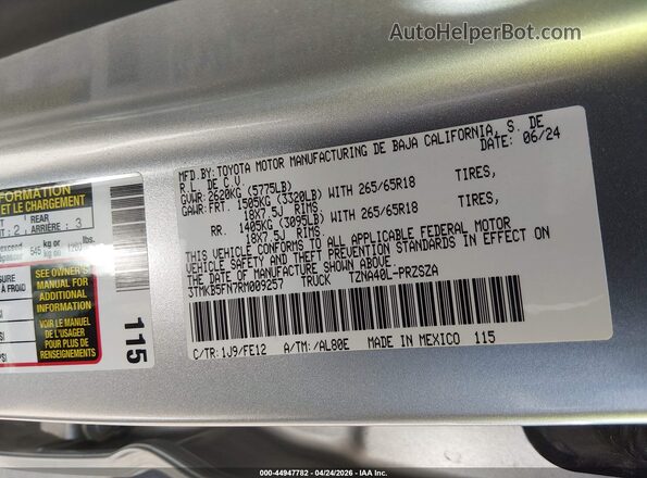 3TMKB5FN7RM009257 2024 TOYOTA TACOMA Серебряный Вид подкапотного пространства