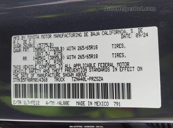 3TMKB5FN8RM014368 2024 TOYOTA TACOMA Gray Engine compartment view