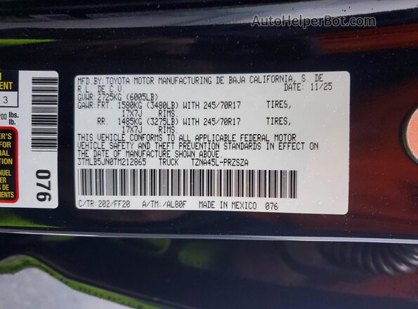 3TMLB5JN0TM212865 2026 TOYOTA TACOMA Черный Вид подкапотного пространства