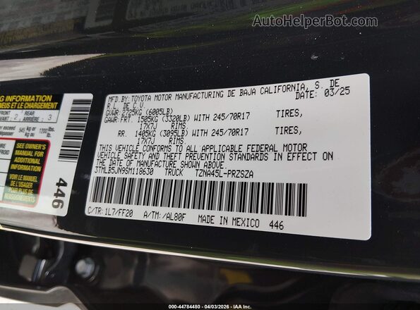 3TMLB5JN9SM118630 2025 TOYOTA TACOMA Серый Вид подкапотного пространства