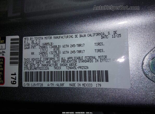 3TMLB5JNOTM221226 2026 TOYOTA TACOMA Серебряный Вид подкапотного пространства