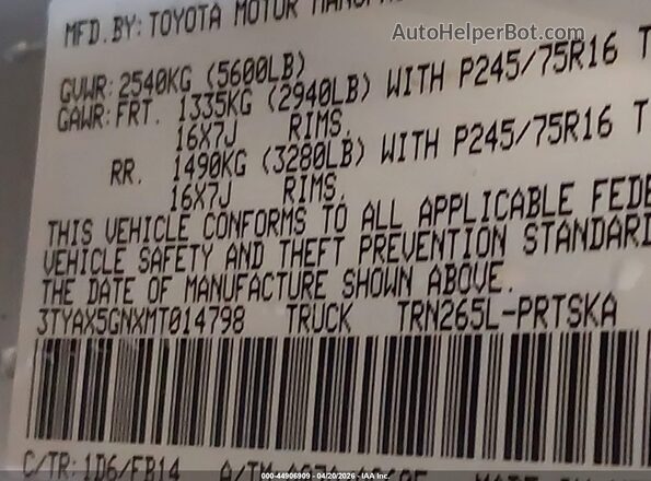3TYAX5GNXMT014798 2021 TOYOTA TACOMA Silver Widok komory silnika