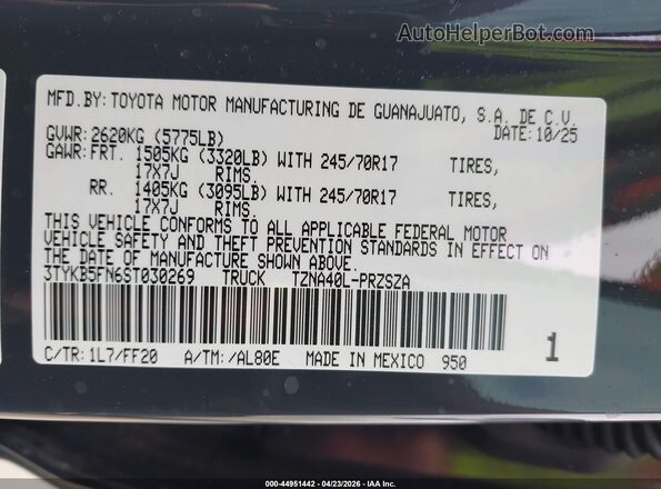3TYKB5FN6ST030269 2025 TOYOTA TACOMA Черный Вид подкапотного пространства
