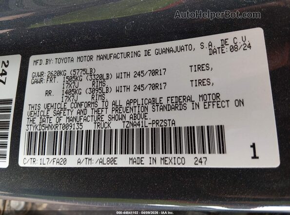 3TYKD5HNXRT009135 2024 TOYOTA TACOMA Gray Widok komory silnika