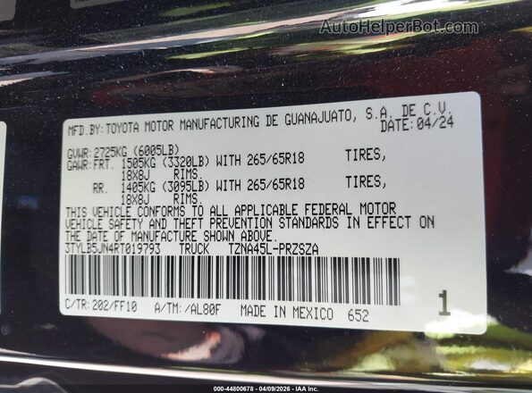 3TYLB5JN4RT019793 2024 TOYOTA TACOMA Black Շարժիչի բաժամունքի տեսք