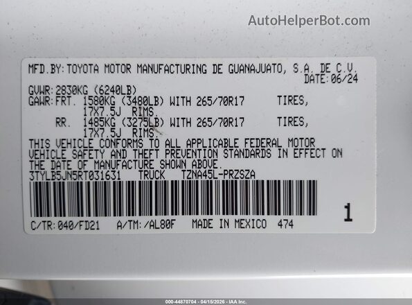 3TYLB5JN5RT031631 2024 TOYOTA TACOMA White 