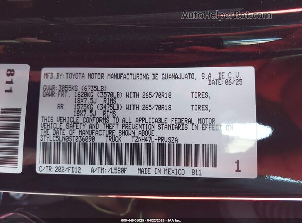 3TYLC5LN0ST036090 2025 TOYOTA TACOMA HYBRID Black Вид підкапотного простору