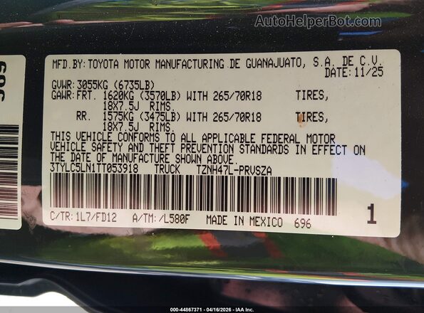 3TYLC5LN1TT053918 2026 TOYOTA TACOMA HYBRID Gray Vista del compartimento del motor