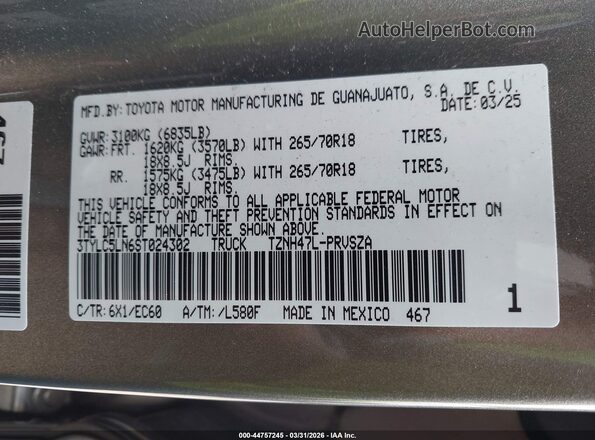 3TYLC5LN6ST024302 2025 TOYOTA TACOMA HYBRID Pewter Engine compartment view