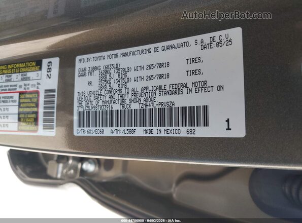 3TYLC5LN9ST033916 2025 TOYOTA TACOMA HYBRID Gray Շարժիչի բաժամունքի տեսք