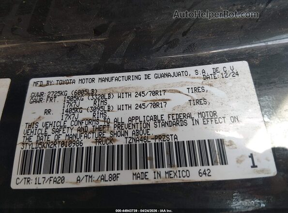 3TYLD5KN2RT010986 2024 TOYOTA TACOMA Gray Engine compartment view