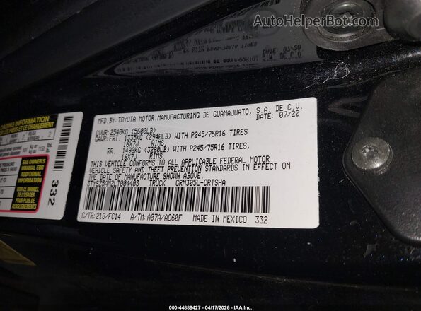 3TYSZ5AN2LT004403 2020 TOYOTA TACOMA Black Շարժիչի բաժամունքի տեսք
