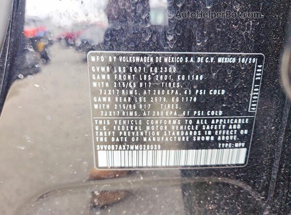 3VV0B7AX7MM028039 2021 VOLKSWAGEN TIGUAN Black Vista de la etiqueta del VIN