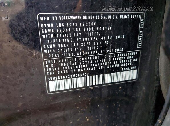 3VV2B7AX2KM056207 2019 VOLKSWAGEN TIGUAN Черный 
