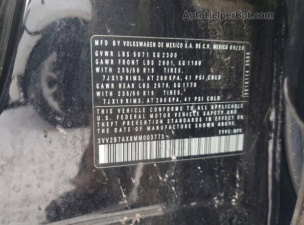 3VV2B7AX8MM003773 2021 VOLKSWAGEN TIGUAN Black VIN կոդի պիտակի տեսք