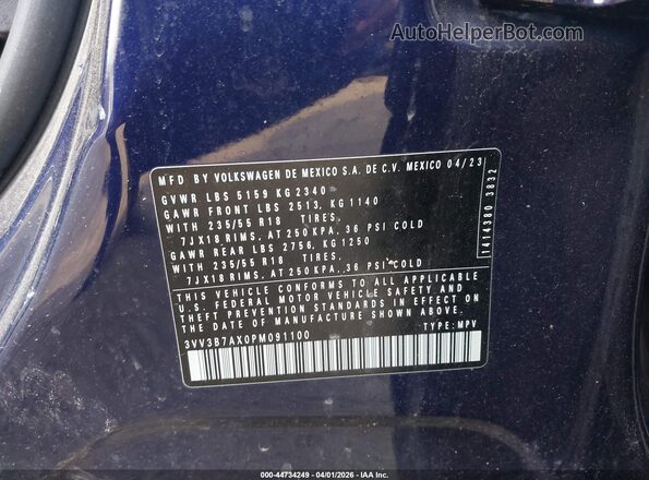 3VV3B7AX0PM091100 2023 VOLKSWAGEN TIGUAN Blue Вид підкапотного простору