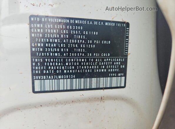 3VV3B7AX7LM039134 2020 VOLKSWAGEN TIGUAN White 