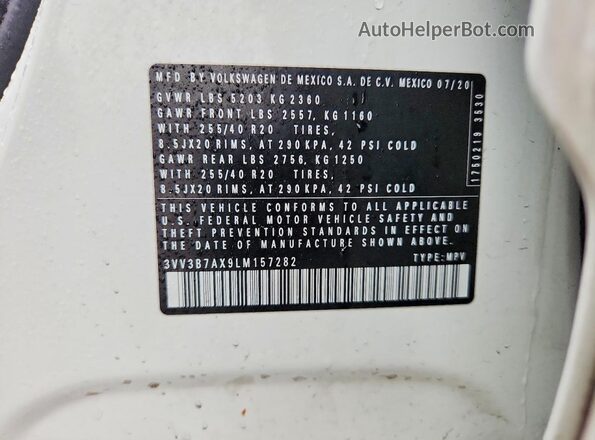 3VV3B7AX9LM157282 2020 VOLKSWAGEN TIGUAN White VIN կոդի պիտակի տեսք