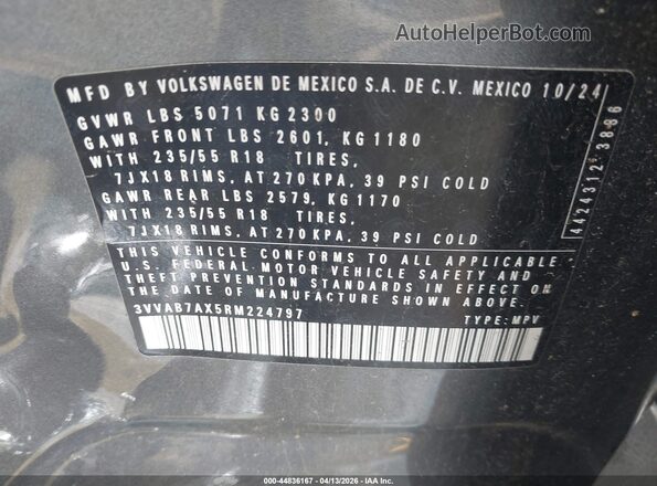 3VVAB7AX5RM224797 2024 VOLKSWAGEN TIGUAN Gray Շարժիչի բաժամունքի տեսք