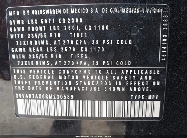 3VVAB7AX6RM230589 2024 VOLKSWAGEN TIGUAN Черный Вид подкапотного пространства