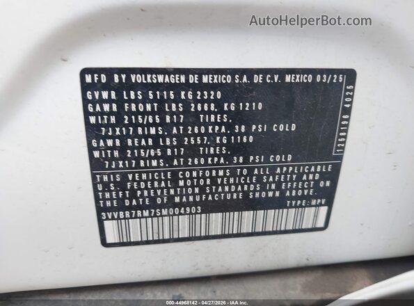 3VVBR7RM7SM004903 2025 VOLKSWAGEN TIGUAN White Widok komory silnika