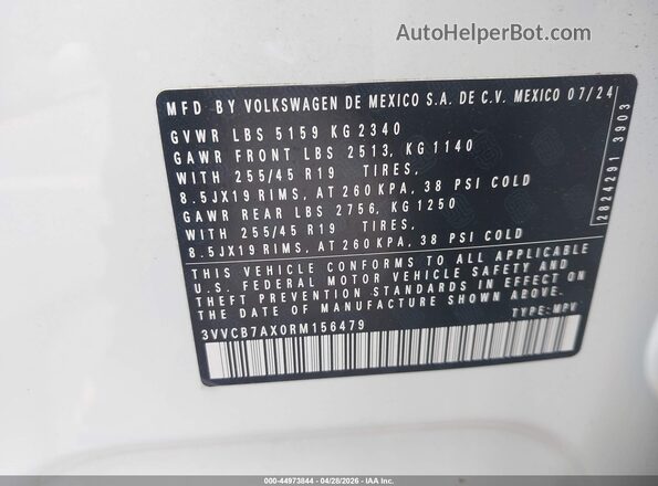 3VVCB7AX0RM156479 2024 VOLKSWAGEN TIGUAN White Engine compartment view