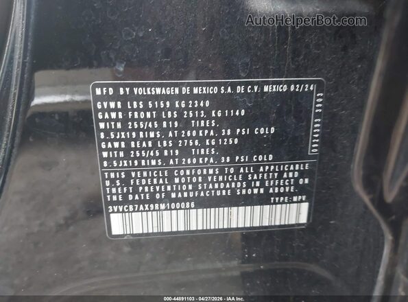 3VVCB7AX9RM100086 2024 VOLKSWAGEN TIGUAN Black Vista del compartimento del motor