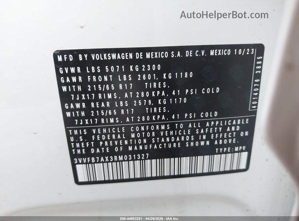 3VVFB7AX3RM031327 2024 VOLKSWAGEN TIGUAN White Vista del compartimento del motor