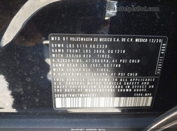 3VVGR7RMXTM045291 2026 VOLKSWAGEN TIGUAN Черный 