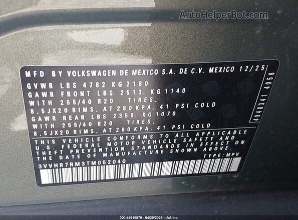 3VVHR7RM3TM052040 2026 VOLKSWAGEN TIGUAN Green 
