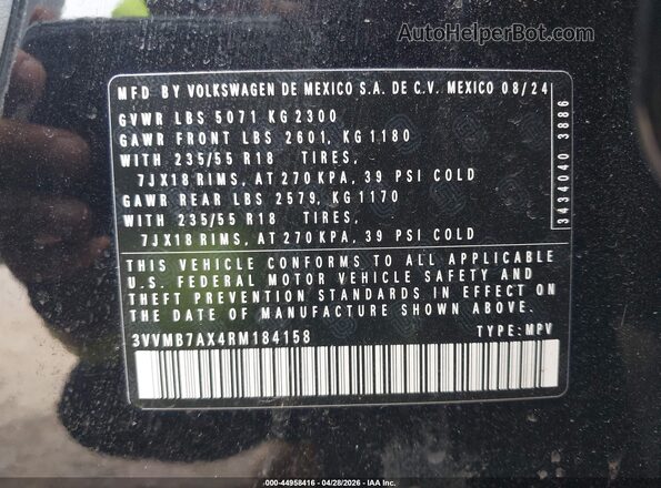 3VVMB7AX4RM184158 2024 VOLKSWAGEN TIGUAN Black Вид підкапотного простору
