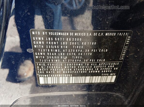 3VVMB7AX6RM038053 2024 VOLKSWAGEN TIGUAN Dark Blue Вид подкапотного пространства