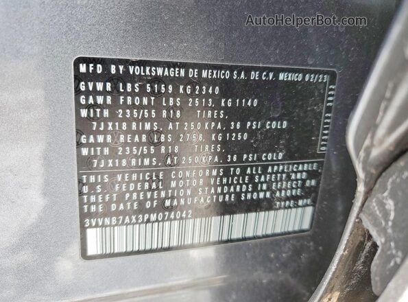 3VVNB7AX3PM074042 2023 VOLKSWAGEN TIGUAN Gray 