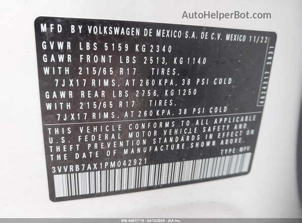 3VVRB7AX1PM042921 2023 VOLKSWAGEN TIGUAN White Engine compartment view