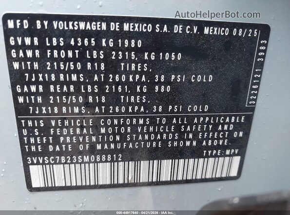 3VVSC7B23SM088812 2025 VOLKSWAGEN TAOS Синий Вид подкапотного пространства