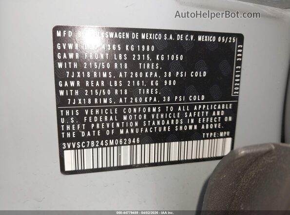 3VVSC7B24SM062946 2025 VOLKSWAGEN TAOS Light Blue Widok komory silnika
